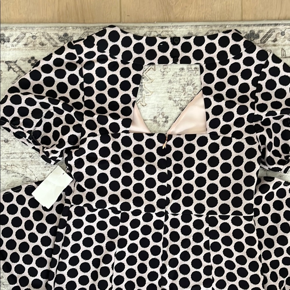 Chelsea28 Black and Blush Polka Dot Midi Dress